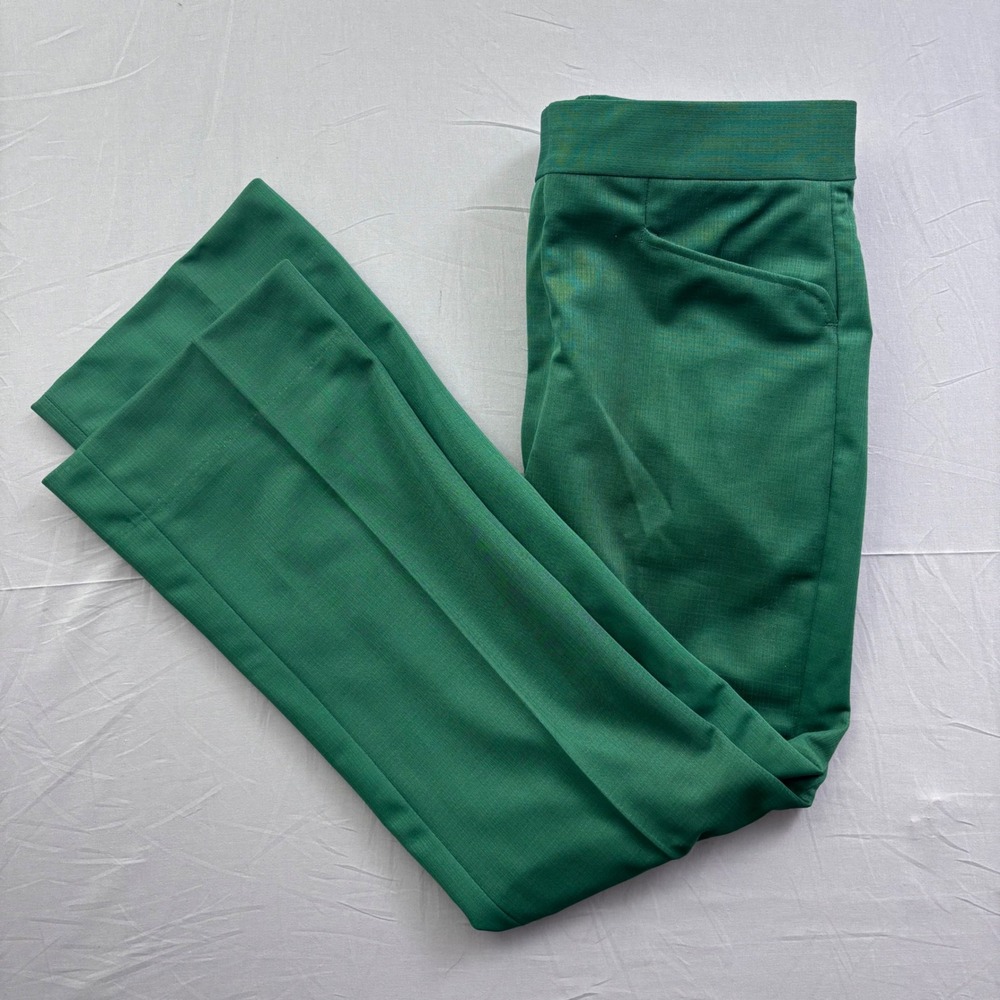 Vtg Green Textured Straight‎ Leg Trousers Talon Zipper Retro Dress Pants 38x30